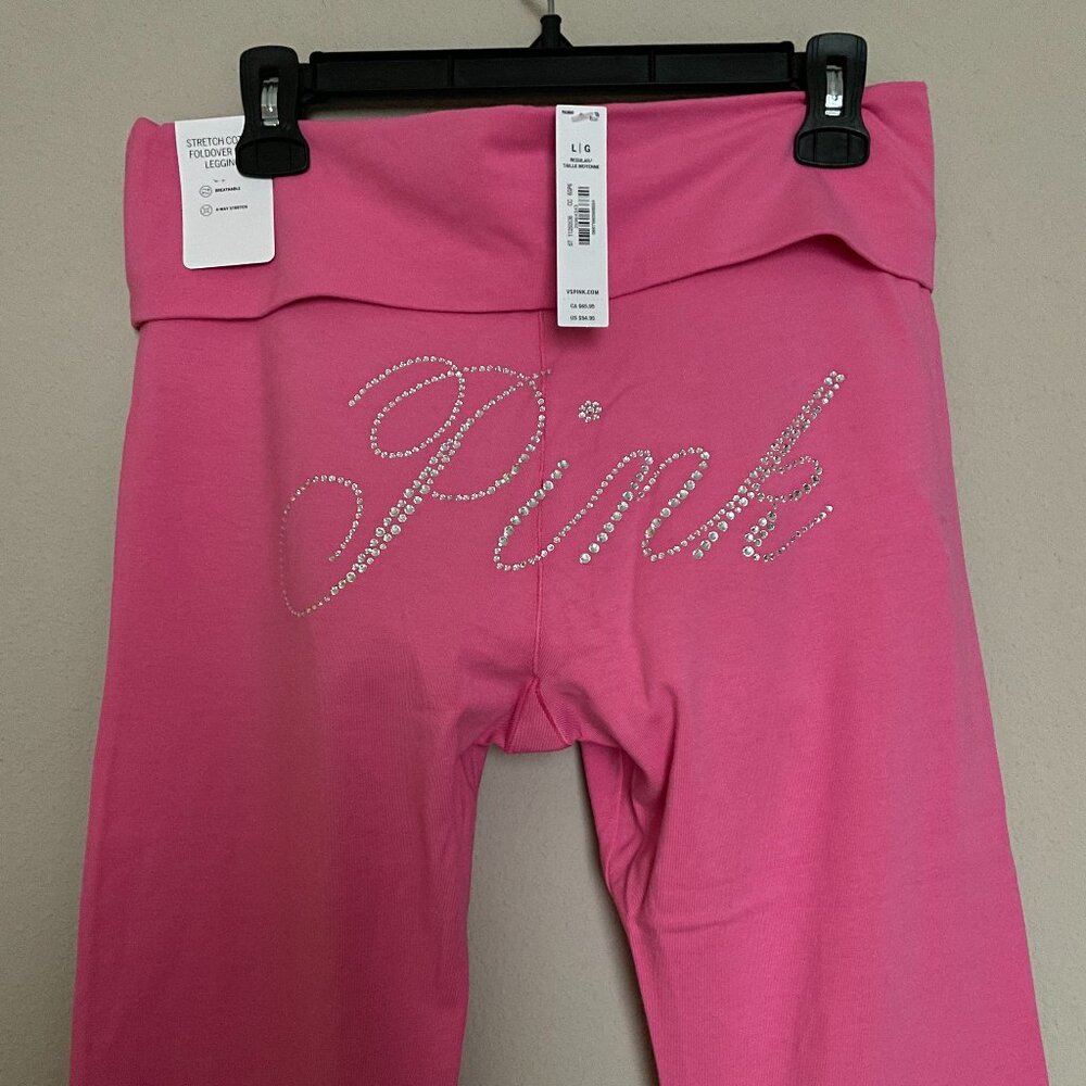 Victoria's Secret, PINK, L, Limited Edition, Foldover Flair, Bling, Leggings